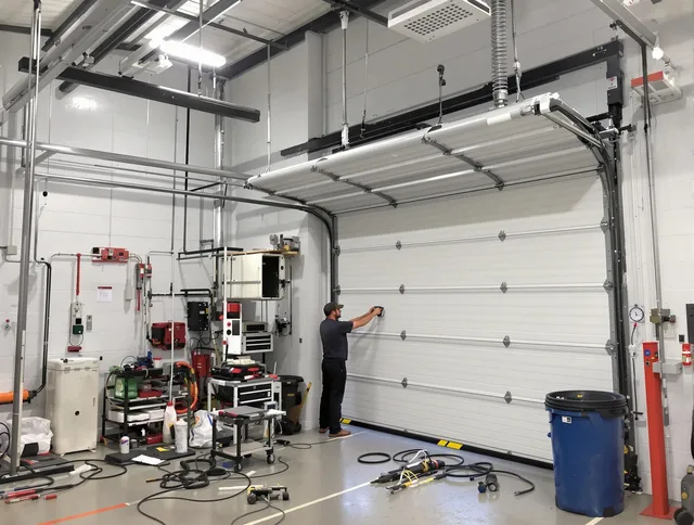 Seal Beach Garage Door Repair certified technician performing commercial door repair at a Seal Beach business facility