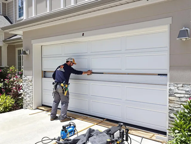 Seal Beach Garage Door Repair team performing complete garage door replacement at Seal Beach residence