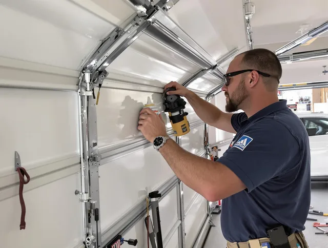 Seal Beach Garage Door Repair technician quieting a noisy garage door in Seal Beach